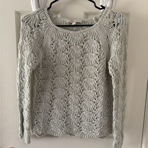 LOFT Pale Green Openwork Knit Scoop Neck Sweater